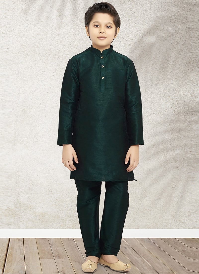 Green Art Banarasi Silk Soild Plain Kurta Pyjama Party Wear
