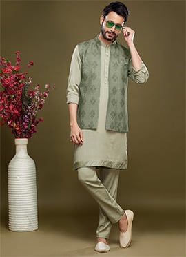 Green Art Silk Banarasi Bandi Set