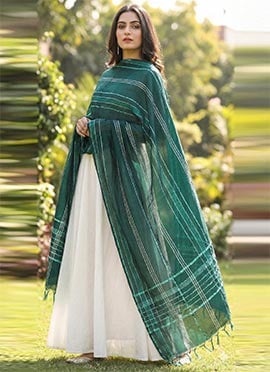 Green Art Silk Cotton Zari Dupatta