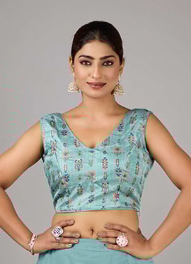 Green Art Silk Digital Print V Neck Blouse