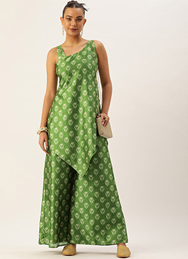Green Art Silk Digital Printed Co Ords Set