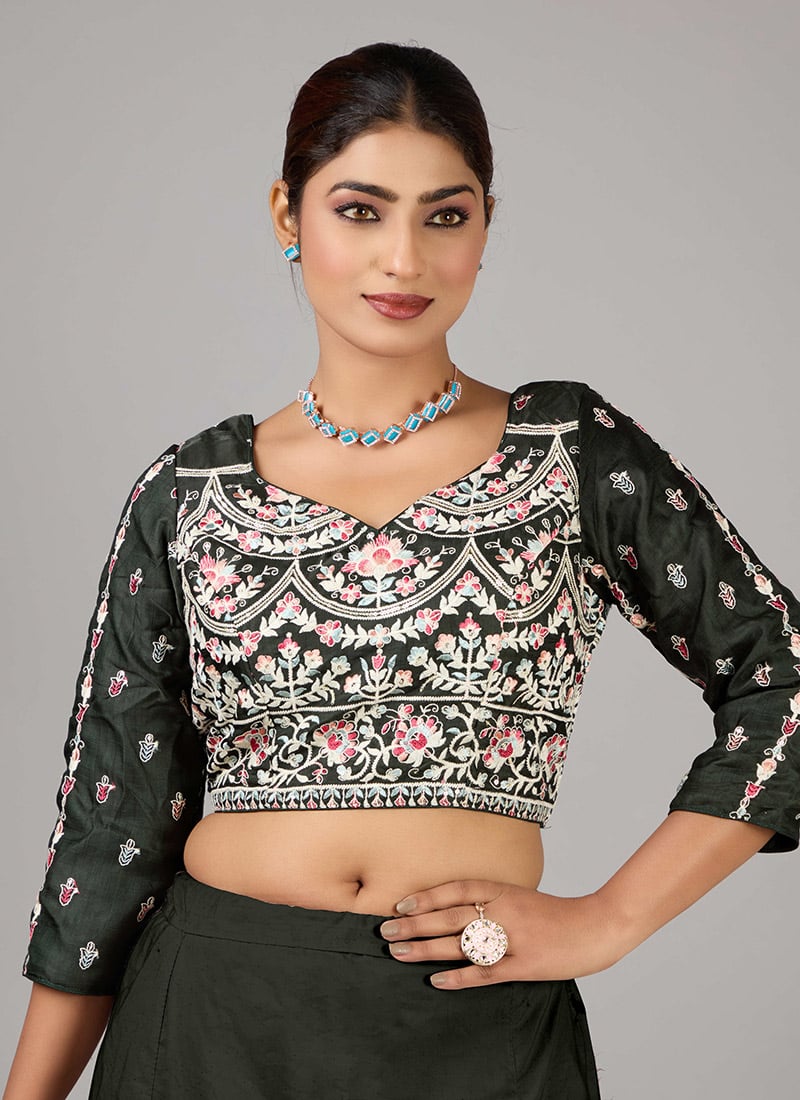 Green Art Silk Embroidered Blouse