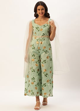 Green Art Silk Foli Print Jumpsuit