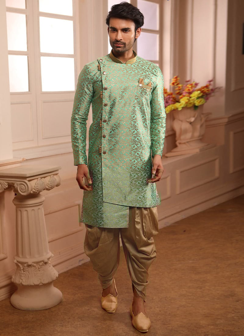 Green Art Silk Indowestern Sherwani Party Wear