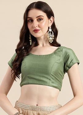 Green Art Silk Round Neck Blouse