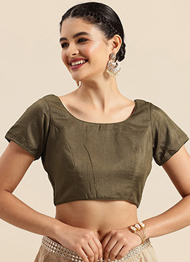 Green Art Silk Round Neck Blouse