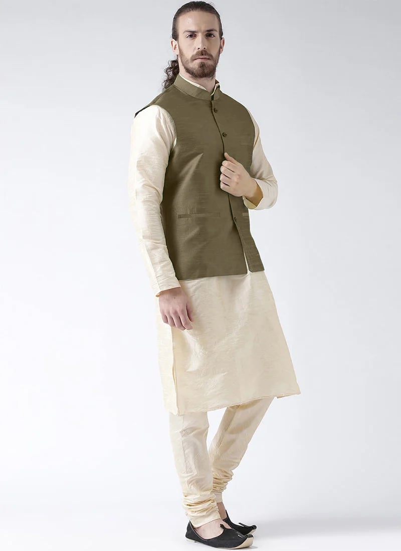 Green Art Silk Solid stitched Nehru jacket-JMKMSFT104