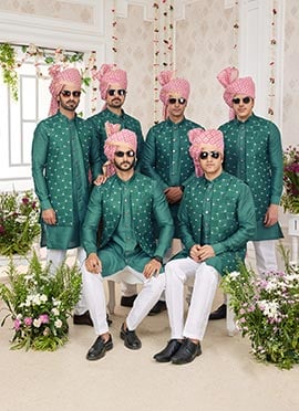 Green Banarasi Silk Embroidered Bandi Set Wedding Wear