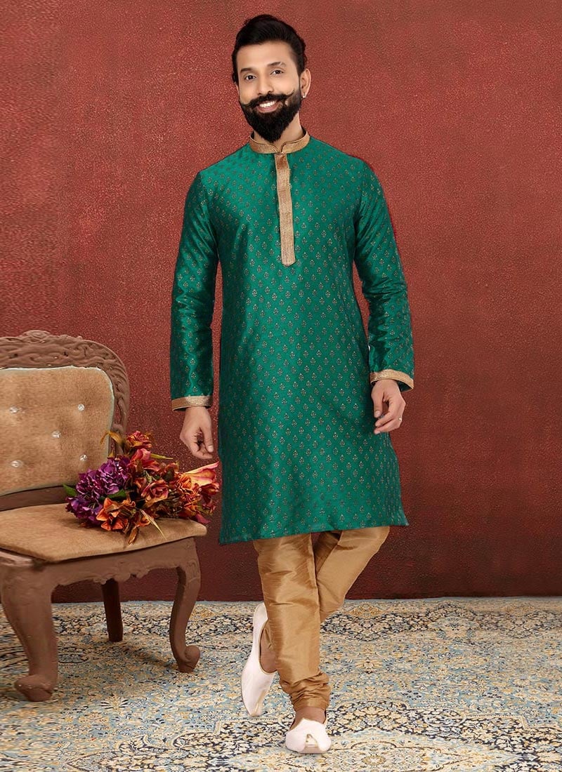 Green Benarasi Dupion Silk Kurta Pyjama