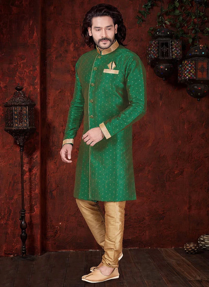 Green Breeches Style Indowestern Sherwani Wedding Wear