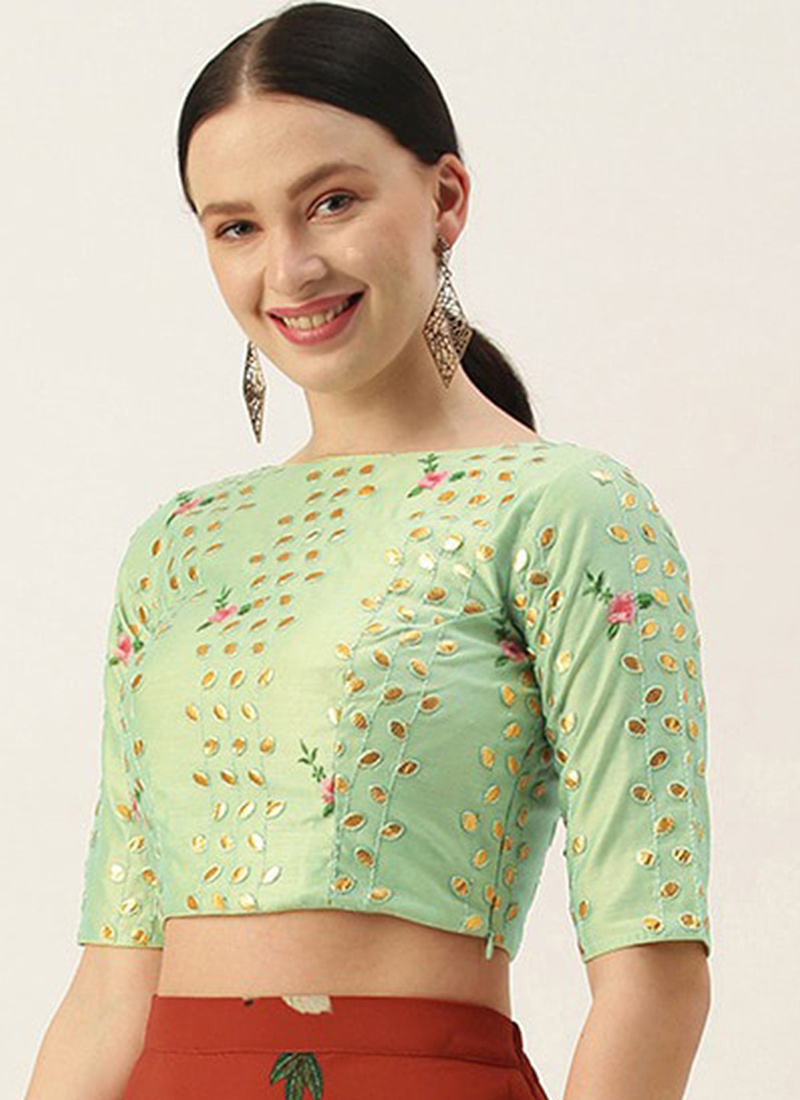 Green Chanderi Embroidered Blouse Festive Wear