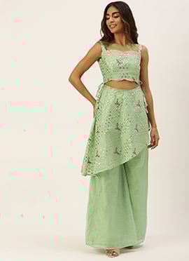 Green Chanderi Embroidered Jumpsuit