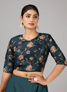 Green Chanderi Modal Satin Close Neck Blouse