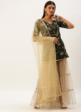 Green Chanderi Sharara Suit With Dupatta