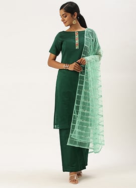 Green Chanderi Silk N Net Sequin Wide Leg Pant Suit
