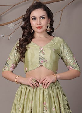 Green Chinon Embroidered Blouse