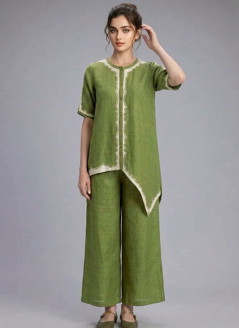 Green Cotton Co Ord Set After Six Wear