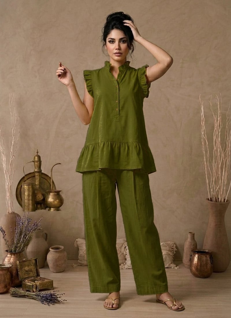 Green Cotton Co Ord Set After Six Wear