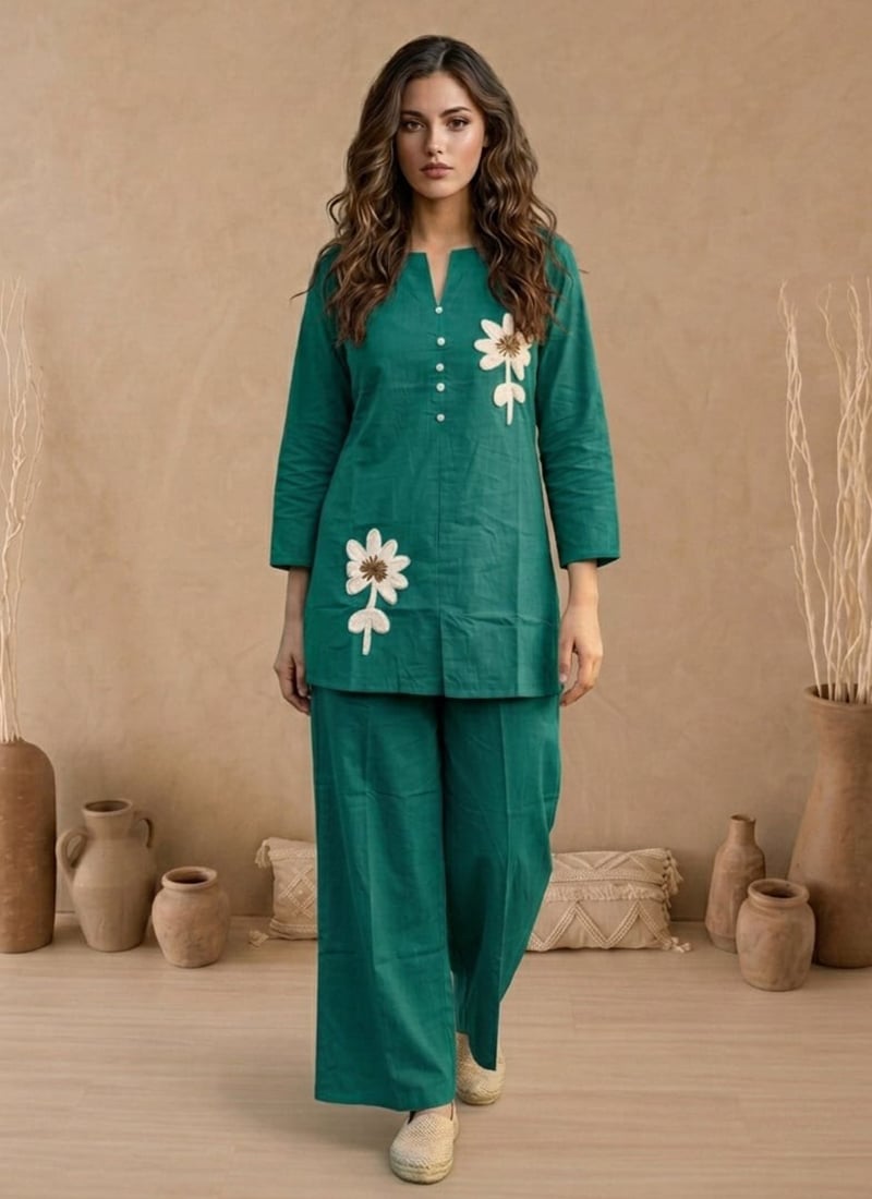 Green Cotton Co Ord Set After Six Wear
