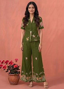 Green Cotton Floral Print Co Ord Set