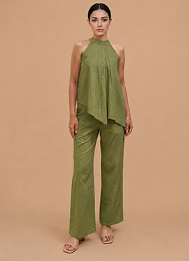 Green Cotton Halter Neck Co Ord Set