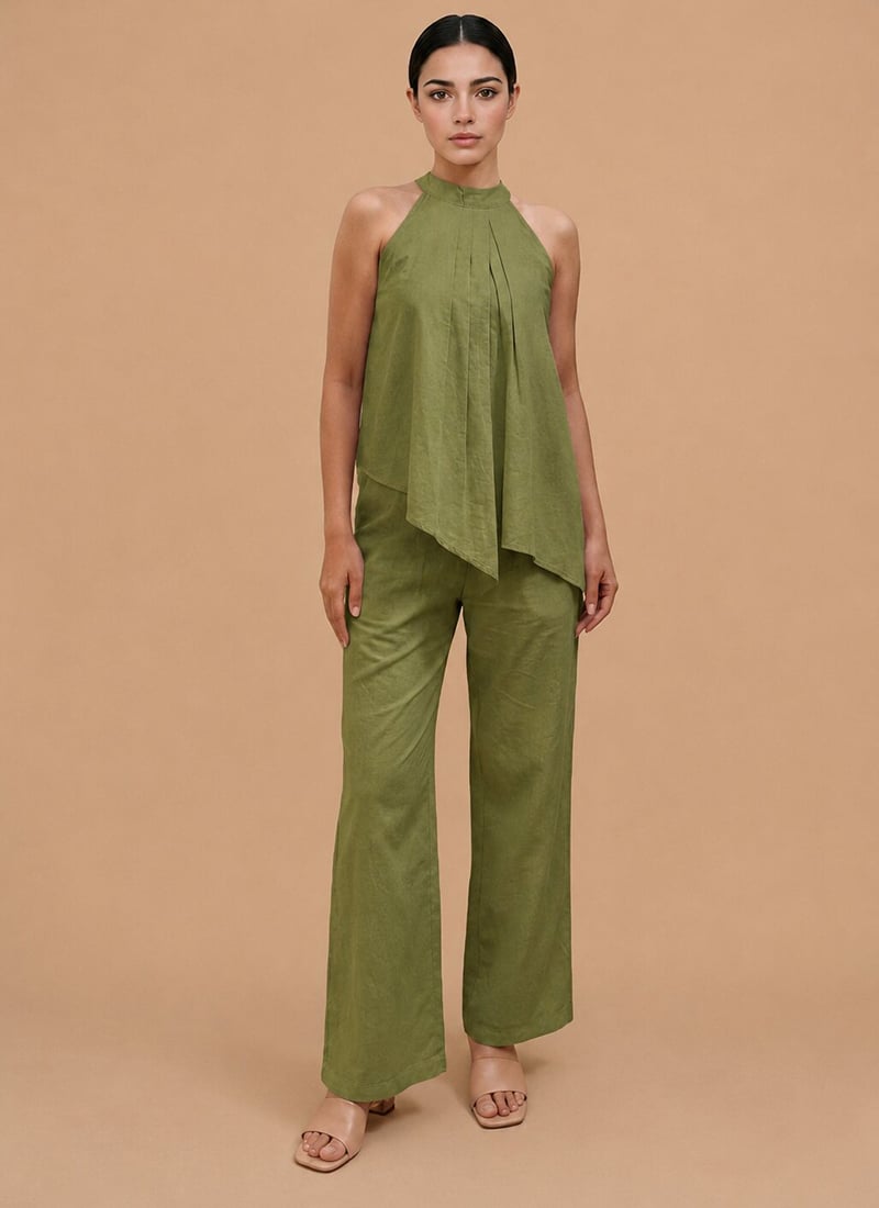 Green Cotton Halter Neck Co Ord Set After Six Wear