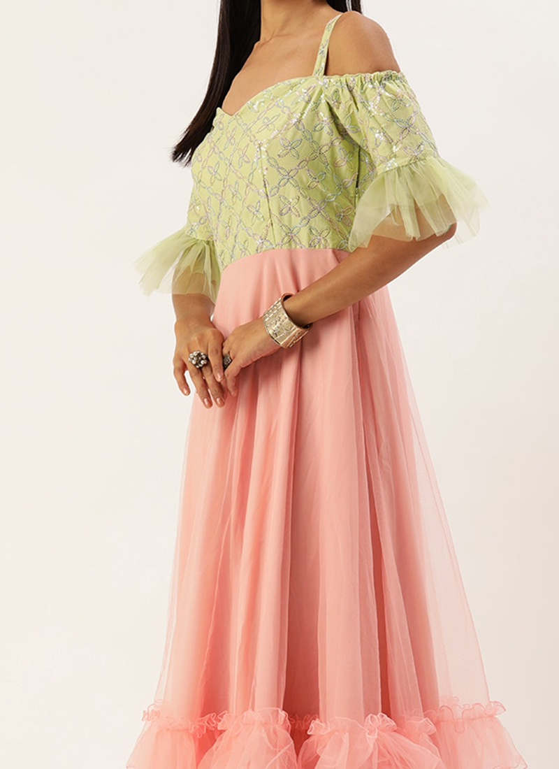 Crop Top Style Peach Indo Western Dress
