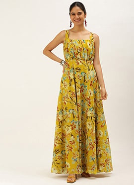 Green Digital Print Georgette Gown
