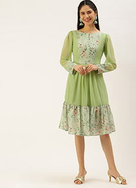 Green Digital Printed Dress