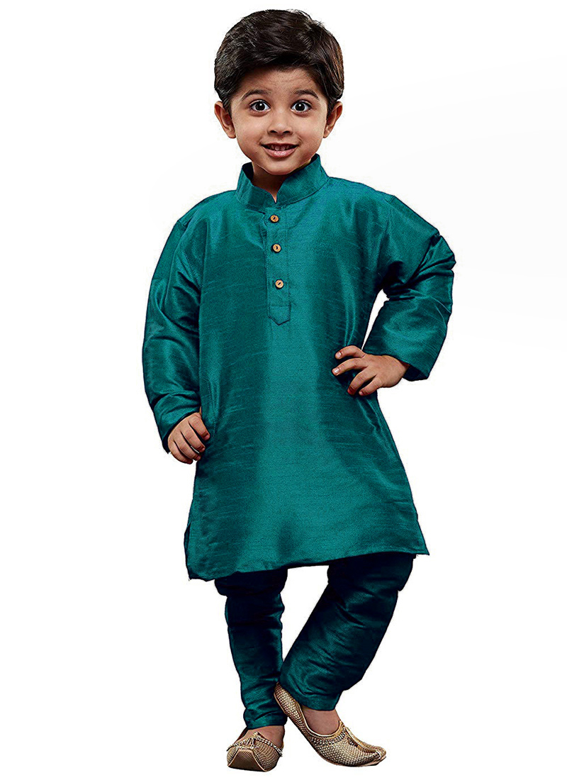 Rama Green Dupion Silk Kurta Pyjama