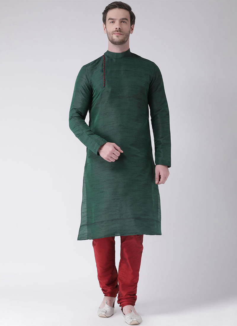 Green Dupion Silk Kurta Pyjama