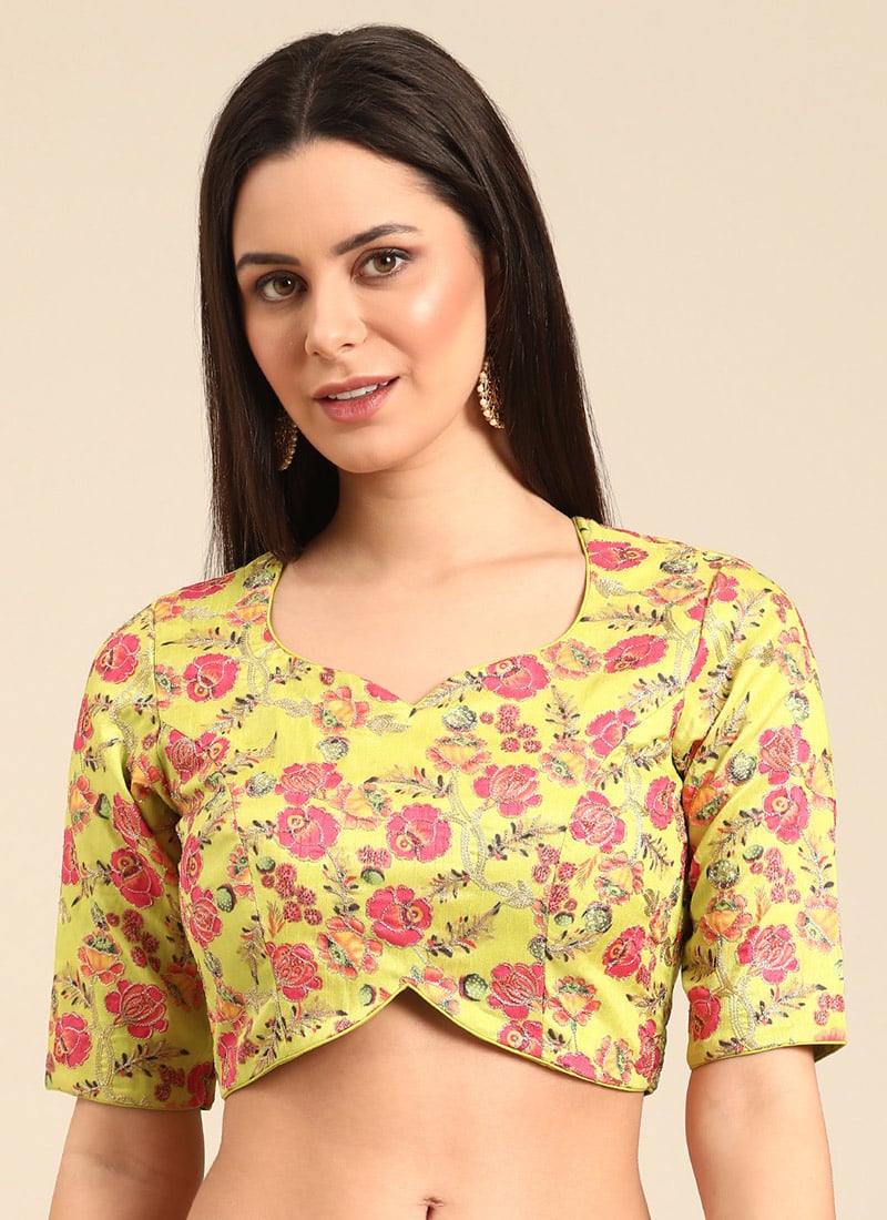 Green Embroidered Art Silk Blouse Festive Wear