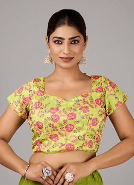 Green Embroidered Art Silk Sleeveless Blouse