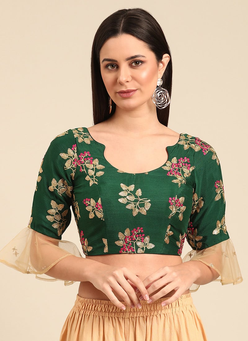 Green Embroidered Chinnon Blouse