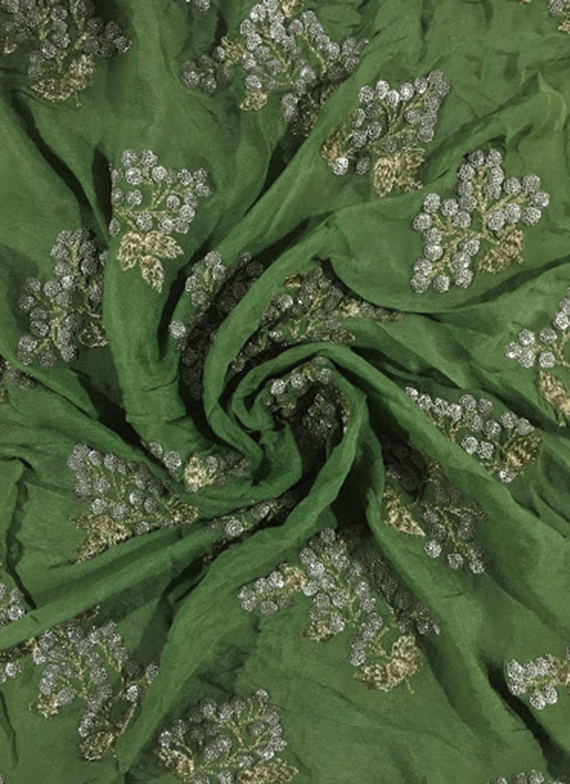 Green Embroidered Chinnon Fabric