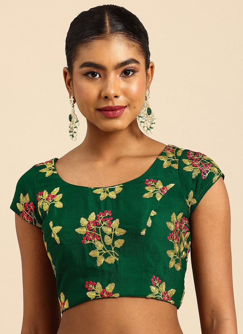Green Embroidered Chinon Blouse