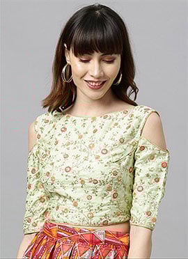 Green Embroidered Cold Shoulder Blouse