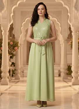 Green Embroidered Collar Neck Jumpsuit