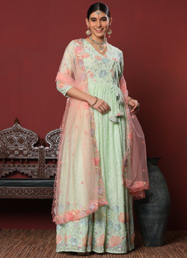 Classic Top With Green Gathered Anarkali Suit