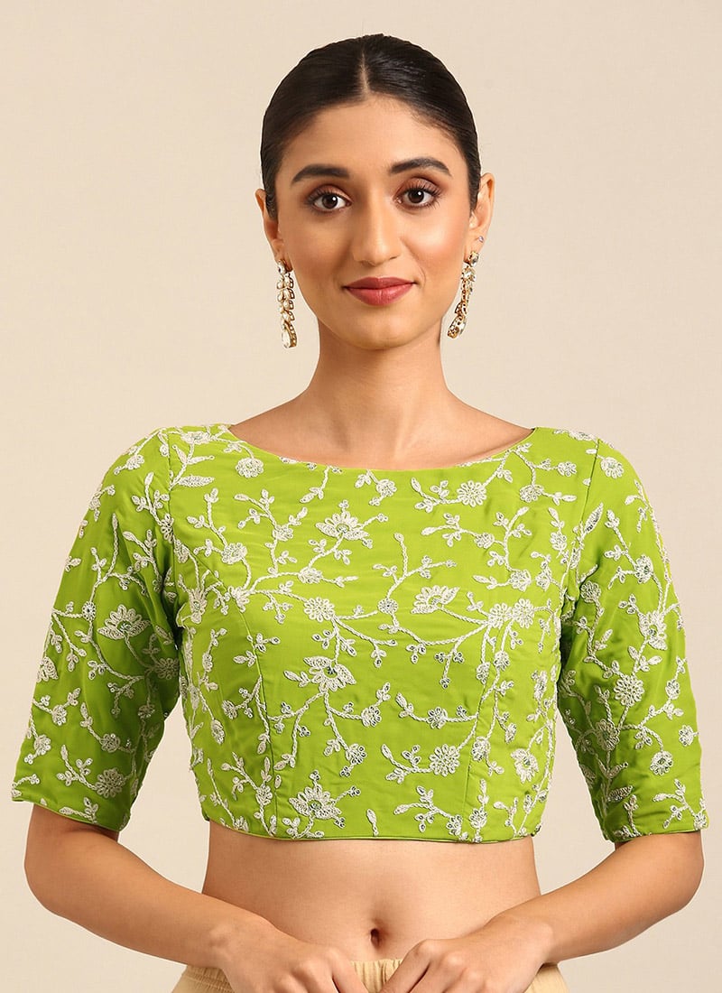 Green Embroidered Georgette Blouse Festive Wear