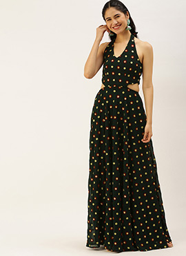 Green Embroidered Georgette Maxi Dress