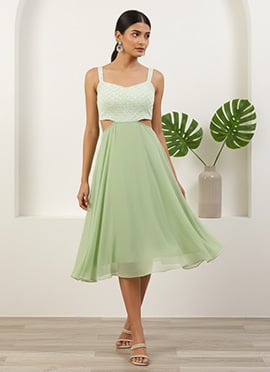 Teen Girls Green Embroidered Mini Dress