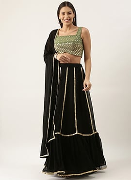 Green Embroidered N Black Georgette Kali Lehenga