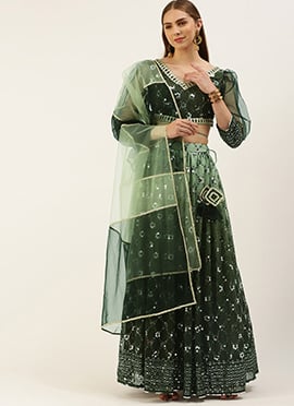 Green Embroidered Ombre Embellished Lehanga