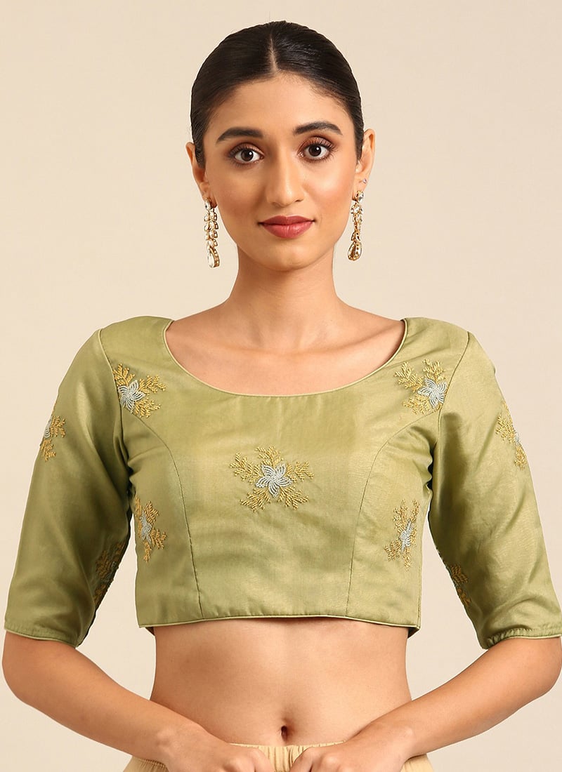 Green Embroidered Organza Blouse Festive Wear
