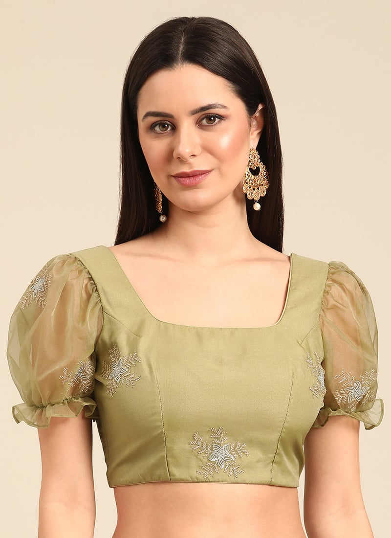 Green Embroidered Organza Blouse