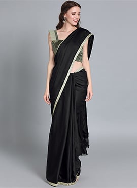 Green Embroidered Organza Knife Pleat Saree