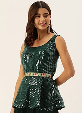 Green Embroidered Peplum Blouse