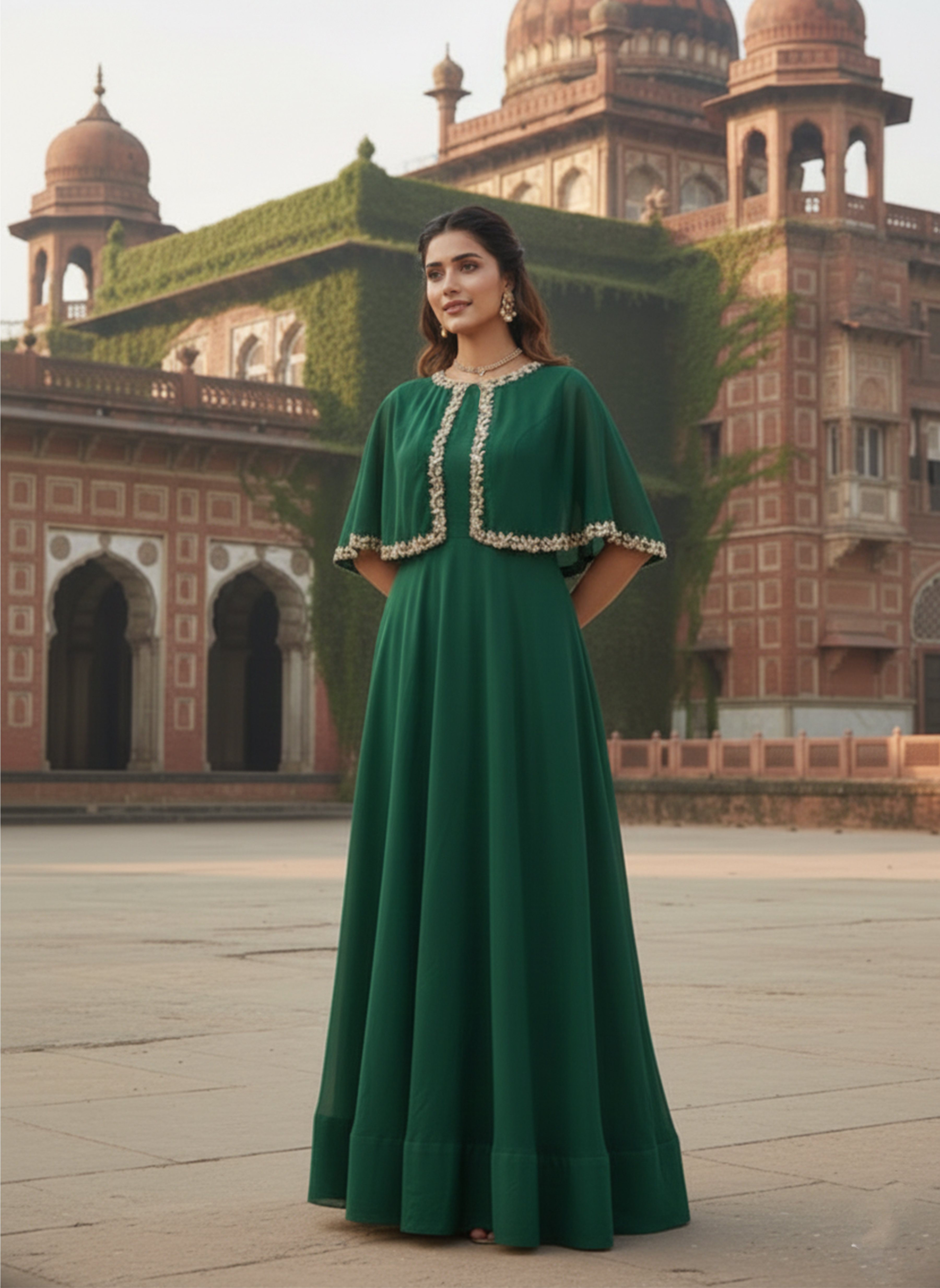 Green Georgette Stones Poth Work Gown After Six Wear