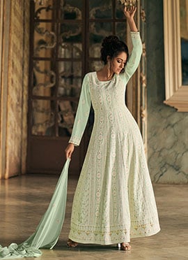Green Georgette Embroidered Anarkali Suit